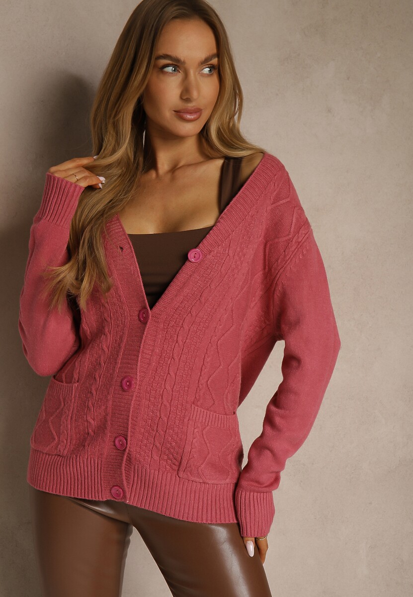 Szary Kardigan z Bawełną i Tłoczonym Wzorem Reisina