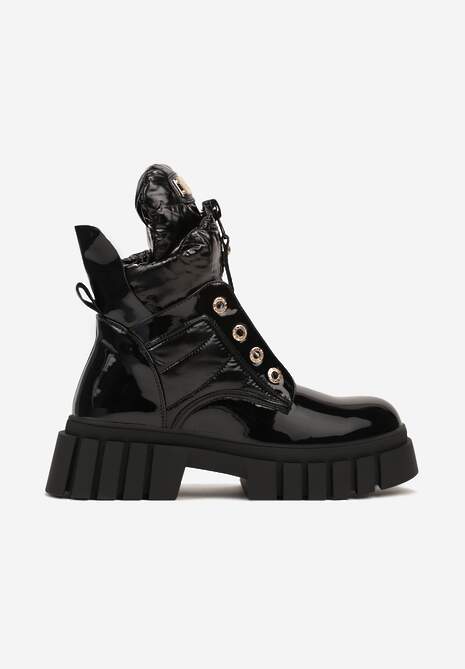 Czarne Botki Workery Lakierowane na Platformie Braliska
