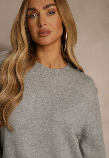 Szary Klasyczny Sweter z Wełną i Bawełną Meviliana