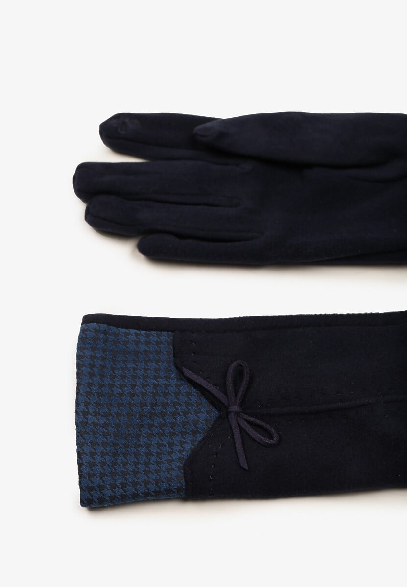 Granatowe Rękawiczki z Bawełną Cyrkoniami i Kokardką Adelirra