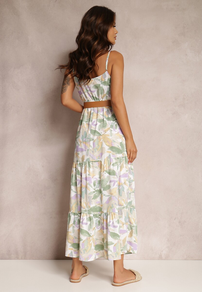 Biało-Zielona Sukienka z Paskiem Nevin