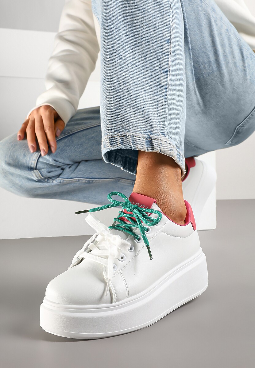 Biało-Różowe Sneakersy z Podwójnym Sznurowaniem Zdivoria