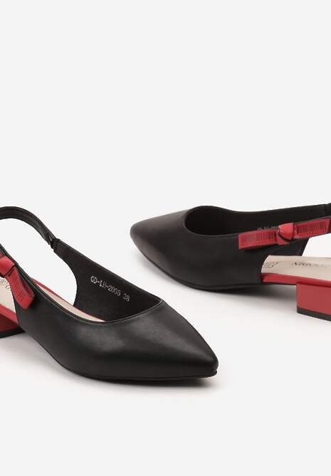 Czarne Sandały ze Skóry Naturalnej na Płaskim Obcasie ze Szpiczastym Noskiem Esmerell