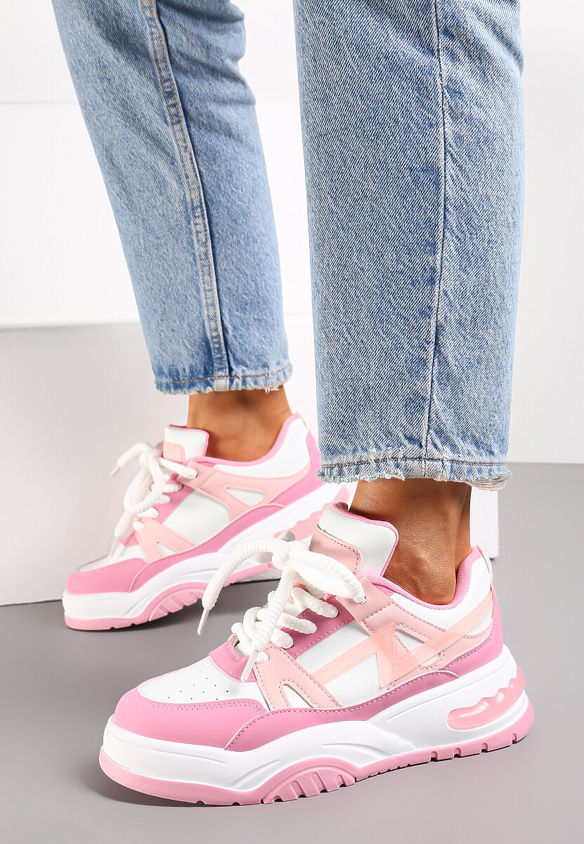 Różowe Sneakersy na Grubej Podeszwie z Szerokim Wiązaniem Iniestra