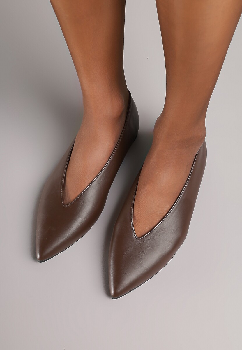 Ciemnobrązowe Balerinki Vices z Wkładką ze Skóry Naturalnej w Klasycznym Stylu Nalivee