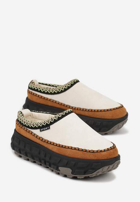 Beżowe Śniegowce na Platformie z Tłoczeniem i Niską Cholewką Violova