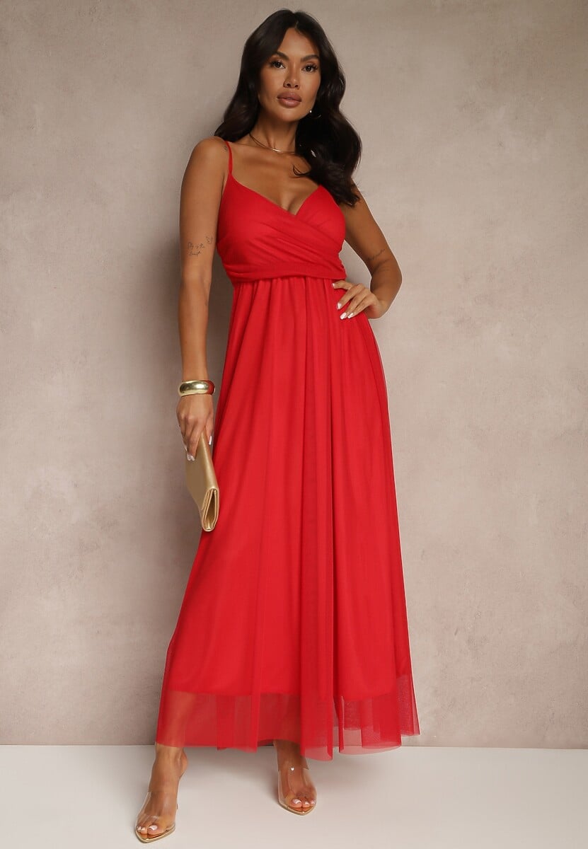 Czarna Sukienka Koktajlowa Ozdobiona Tiulowym Materiałem Deviora