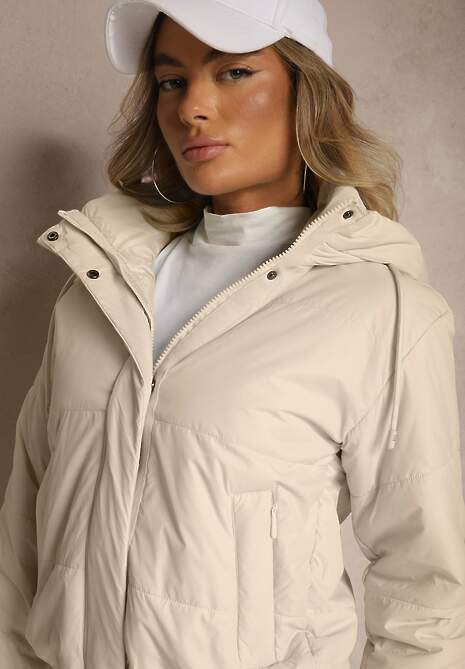 Ciemnobeżowa Kurtka z Szerokim Pikowaniem i Nieodpinanym Kapturem Ninilira