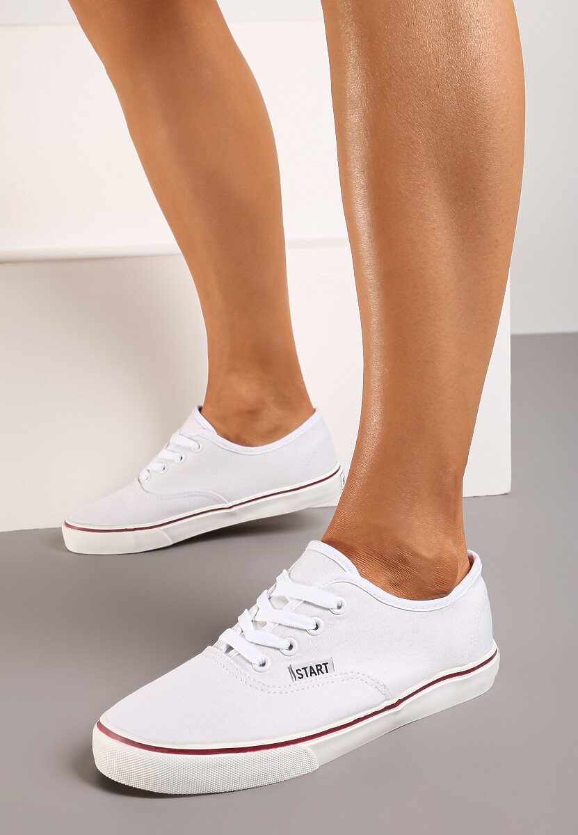 Białe Casualowe Sznurowane Tenisówki na Płaskiej Podeszwie Moanisa