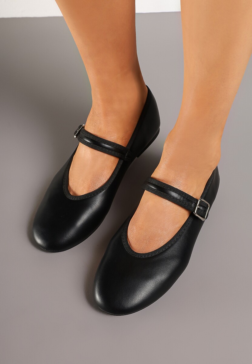 Czarne Balerinki Vices z Ozdobnym Paskiem z Klamerką i Okrągłym Noskiem Cesista