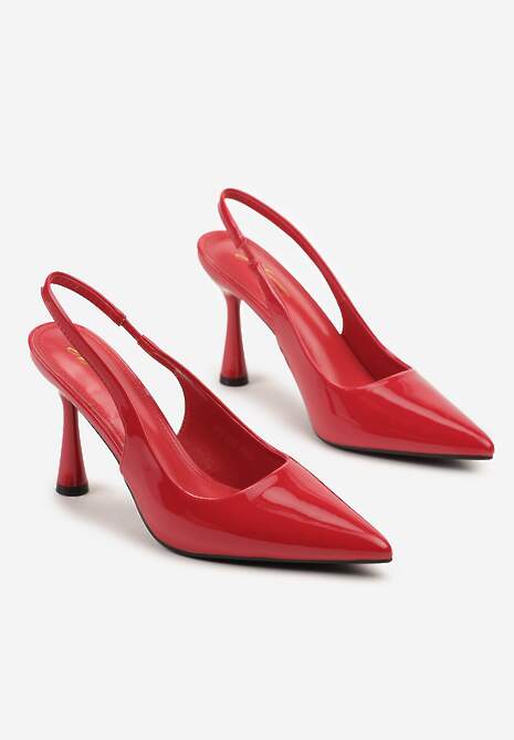 Czerwone Lakierowane Sandały Szpilki Typu Slingback Ulios