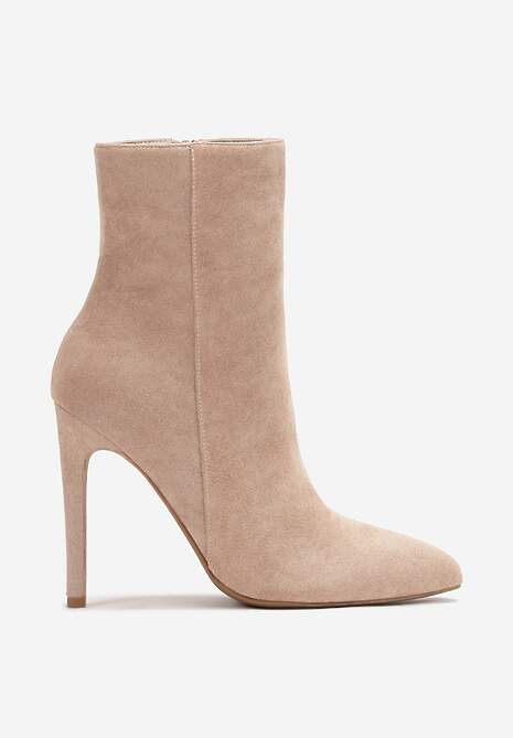 Ciemnobeżowe Botki na Szpilce ze Szpiczastym Noskiem Phaedronia