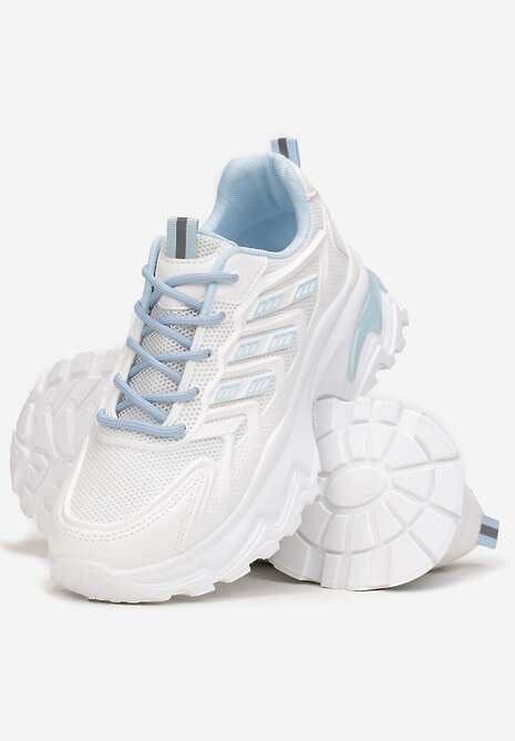 Biało-Niebieskie Sneakersy na Masywnej Podeszwie Zdobione Kolorowymi Wstawkami Farete