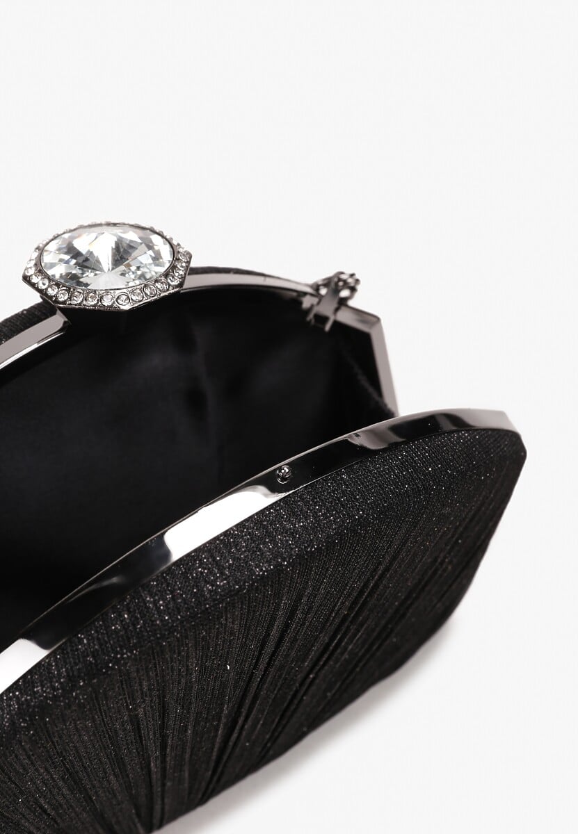 Czarna Wieczorowa Torebka Ozdobiona Brokatem i Kruształkiem Beliha