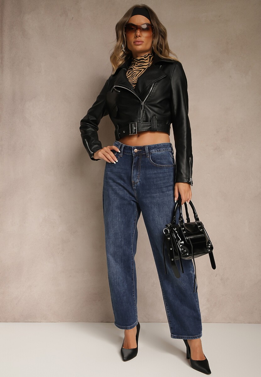 Niebieskie Bawełniane Jeansy Mom Fit z Wysokim Stanem Nelinela