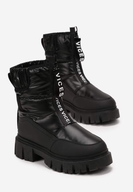 Czarne Śniegowce z Pikowaną Cholewką i Suwakiem Desmoria