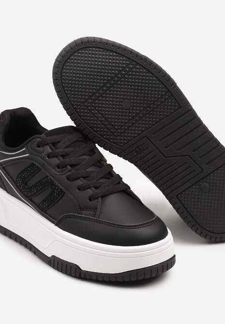 Czarne Sneakersy na Platformie z Geometrycznym Motywem Zolsemi