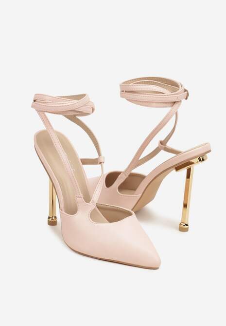 Różowe Sandały na Szpilce Typu Slingback z Ozdobnymi Paskami Melvenea
