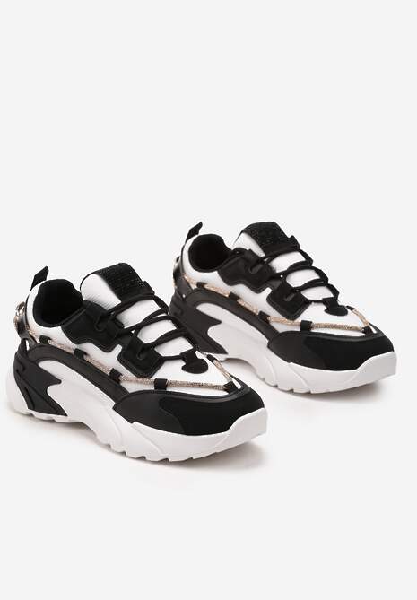 Czarne Sneakersy  z Ozdobnym Sznurkiem z Cyrkoniami Saerina