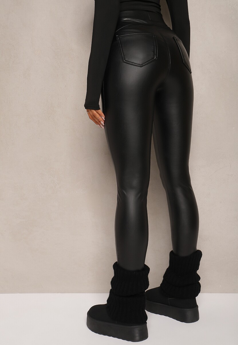 Czarne Legginsy z Imitacji Skóry High Waist Noriel