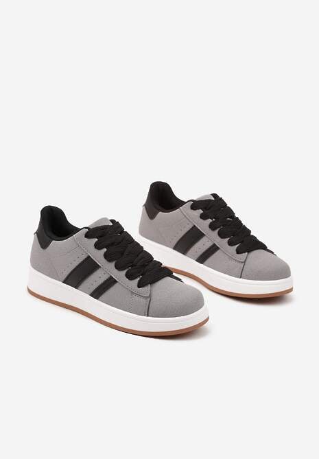 Szare Sneakersy na Niskiej Platformie z Naszywkami Flordexia