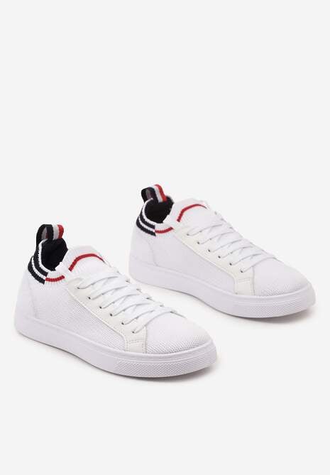 Biało-Granatowe Płaskie Sneakersy Wsuwane z Imitacji Skóry ze Sznurowaniami Gaxia