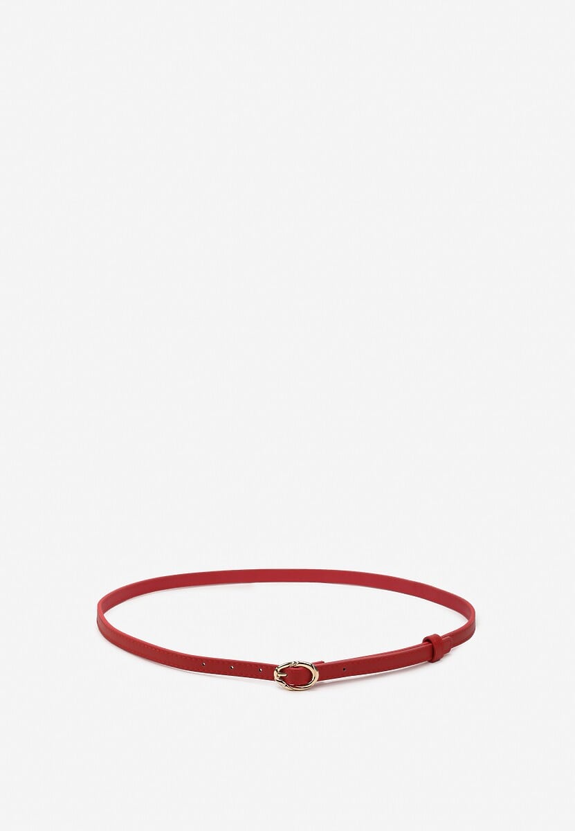 Czerwony Cienki Pasek z Ekoskóry z Ozdobną Sprzączką Naliera