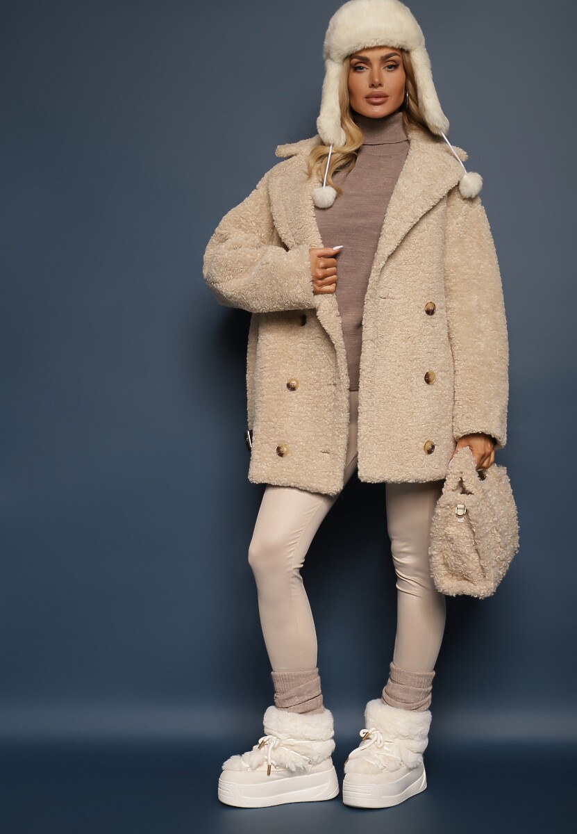 Beżowy Klasyczny Golf ze Ściągaczami przy Rękawach Felinia