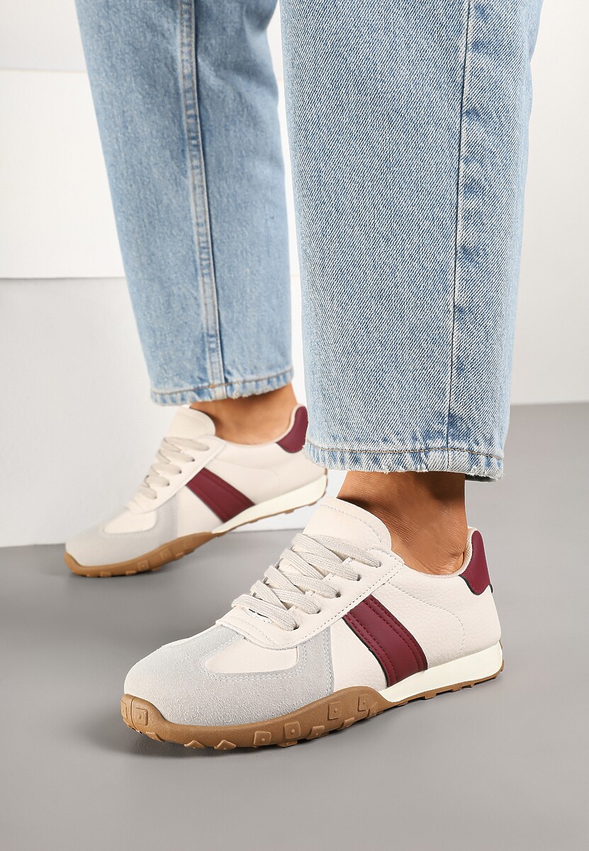 Beżowo-Bordowe Sneakersy Ozdobione Paskami Ilanlin