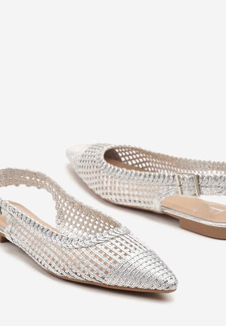 Srebrne Sandały Szydełkowe z Noskiem w Szpic i Odkrytą Piętą Tillissea