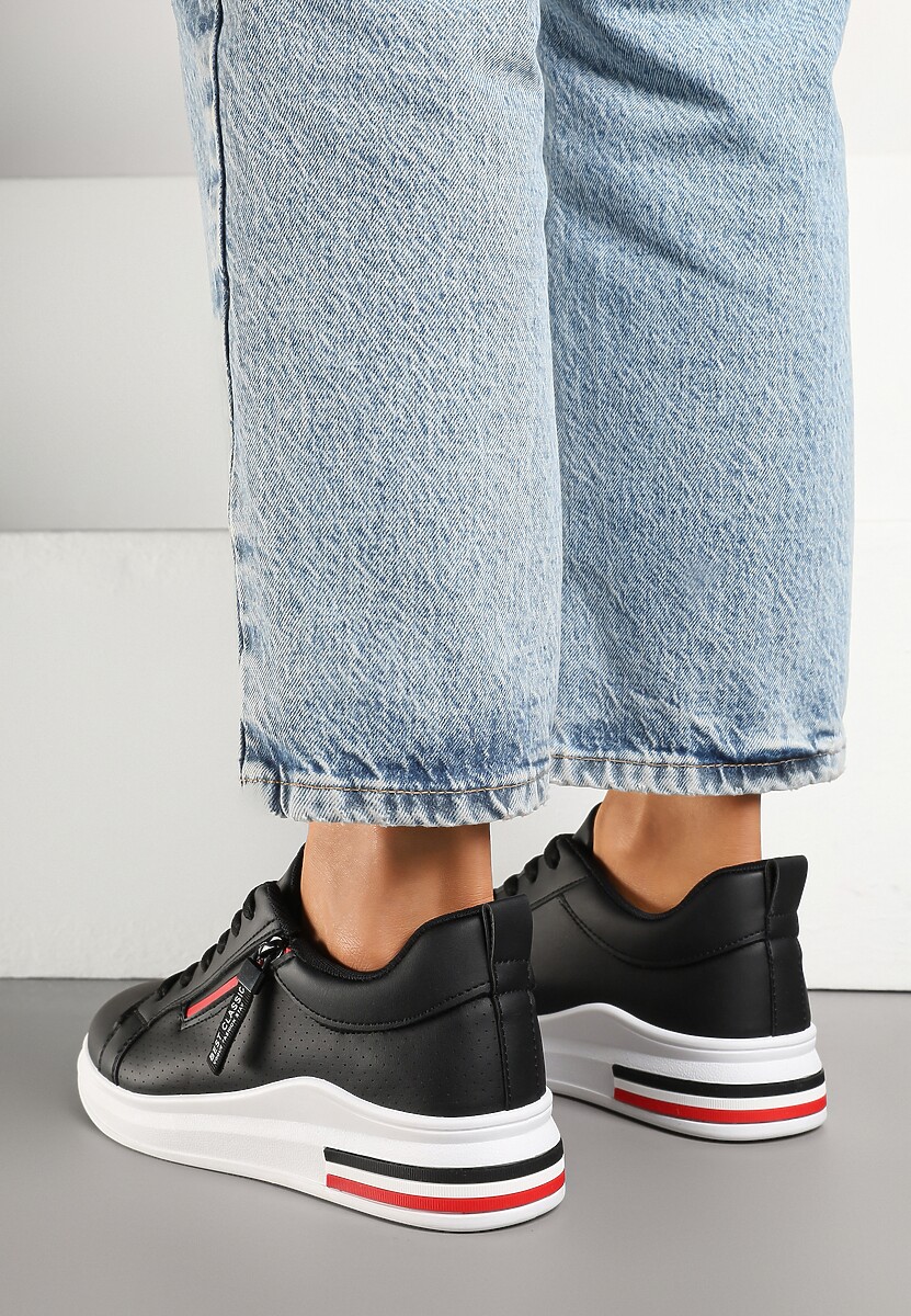 Czarne Sneakersy z Ozdobnymi Napisami Suwakiem i Paskami Tosime