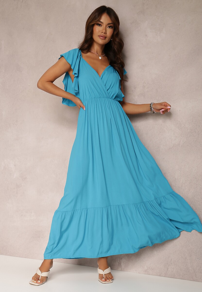 Niebieska Sukienka z Wiskozy Ganogeus