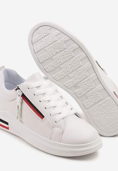 Białe Sneakersy z Ozdobnymi Napisami Suwakiem i Paskami Tosime