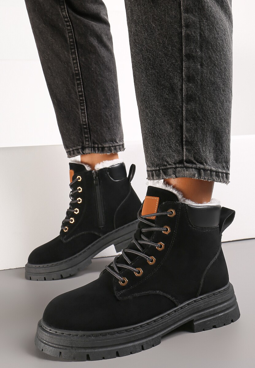 Czarne Trapery Botki Mocno Ocieplone Sztucznym Futerkiem Sedonna