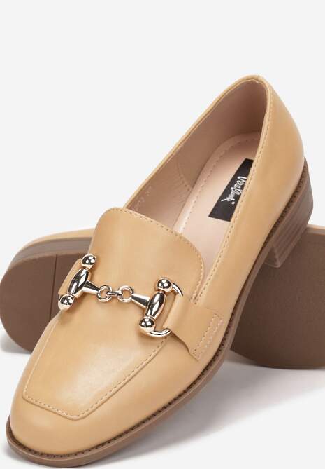 Ciemnobeżowe Mokasyny z Elegancką Klamerką Eweta