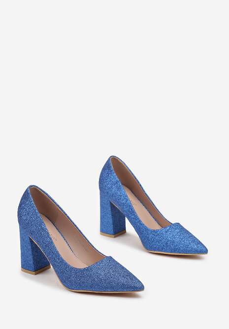 Niebieskie Połyskujące Czółenka na Słupku z Noskiem w Szpic Pigna