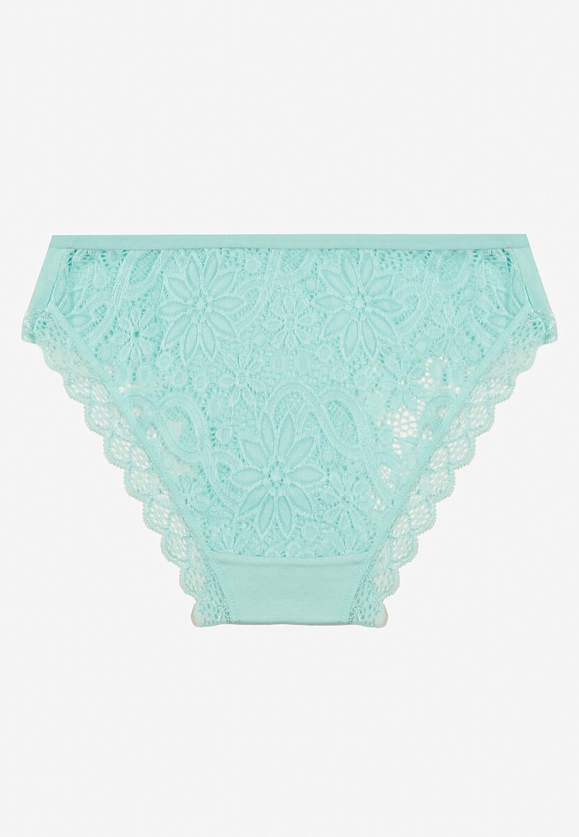 Miętowe Bawełniane Majtki Figi z Ozdobną Koronką Lemmer