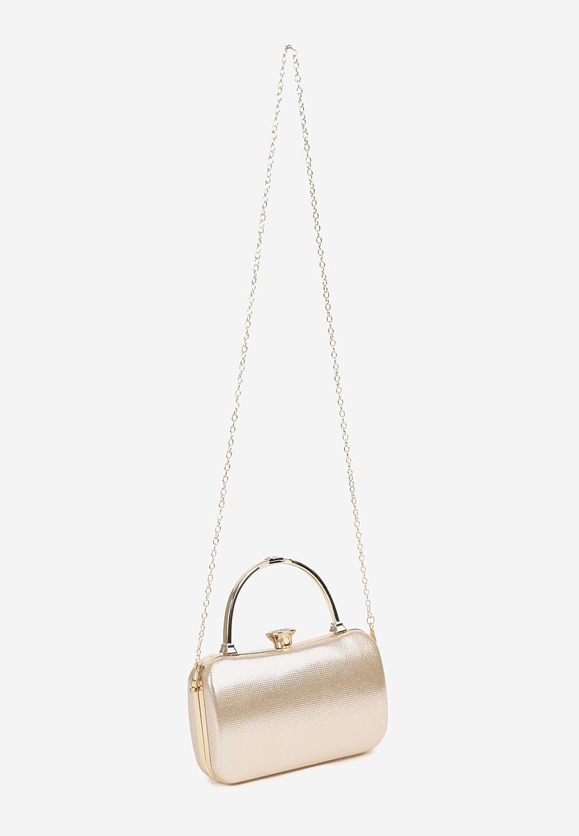 Złota Torebka Kopertówka z Ozdobną Rączką i Cyrkoniowym Zatrzaskiem Riverdi