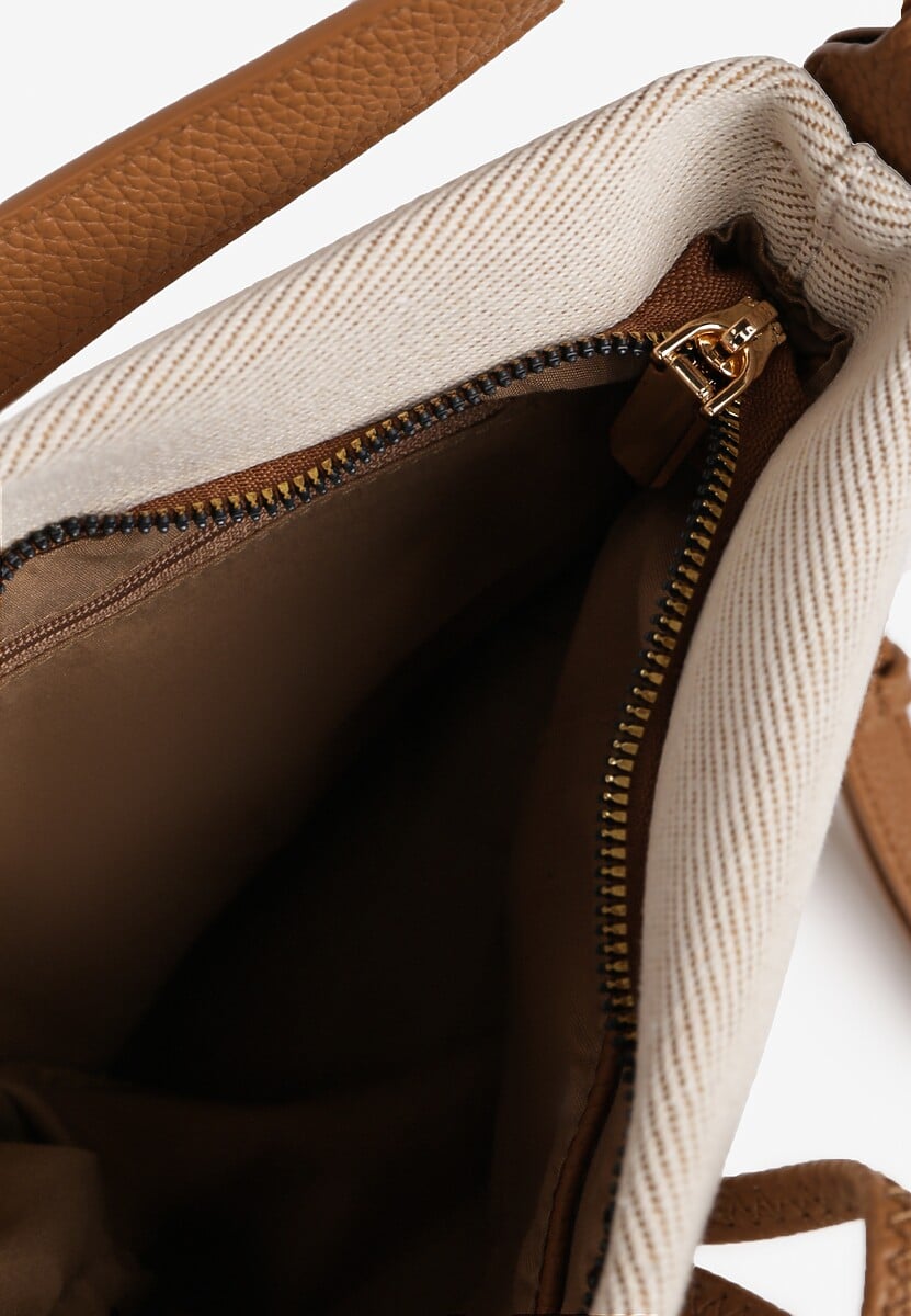 Beżowo-Brązowa Torebka Worek z Bawełną Ozdobiona Rączką Amilone