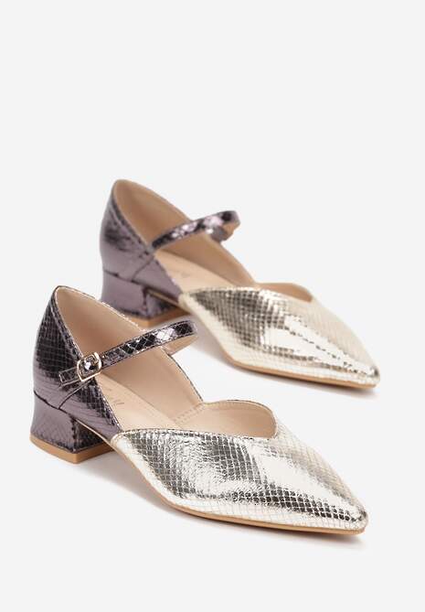 Złote Czółenka ze Szpiczastym Noskiem na Niskim Słupku Tiasima