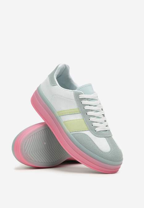 Niebiesko-Różowe Sneakersy w Stylu Tenisówek z Geometrycznym Wzorem Melundea