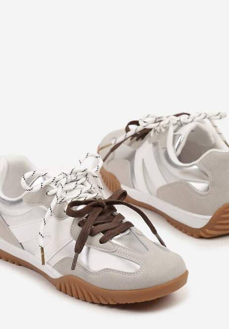 Srebrne Sneakersy w Stylu Kultowych Tenisówek z Podwójnymi Sznurówkami Nilaviela