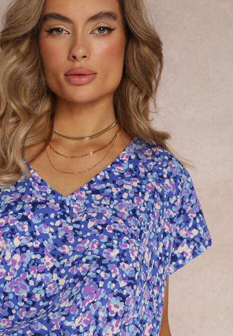 Niebieski Kwiecisty Kombinezon z Krótkimi Rękawami i Nogawkami Olyssa