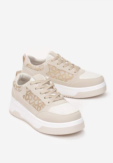 Beżowe Sneakersy Zdobione Wstawką Lerijane
