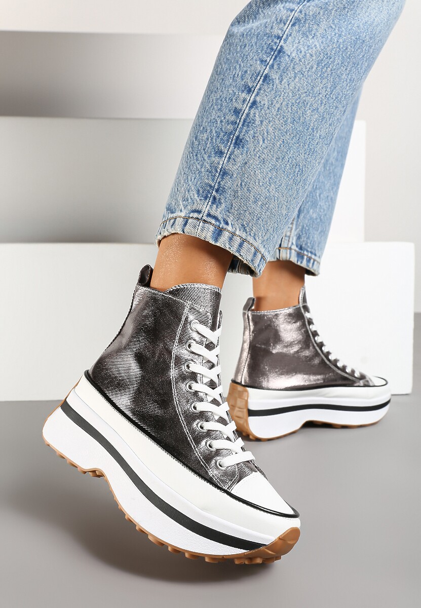 Czarne Sznurowane Trampki za Kostkę na Platformie Ealsevia