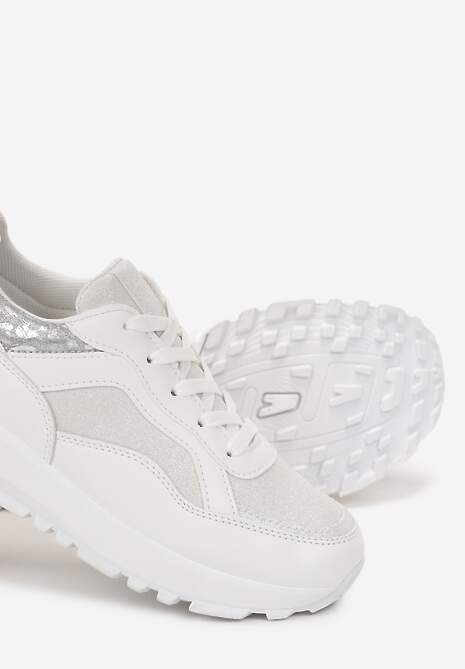 Białe Sneakersy z Brokatem na Grubej Podeszwie Wizune