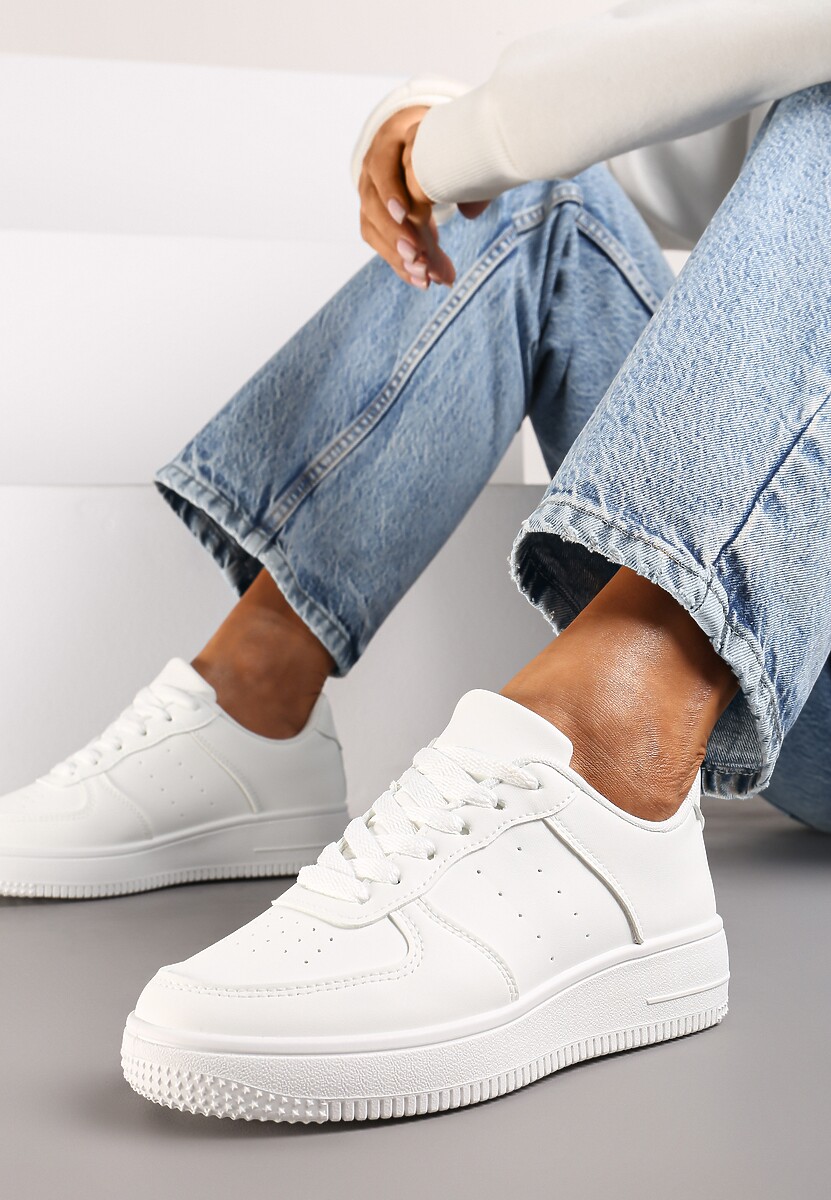 Białe Sneakersy Sznurowane na Grubej Podeszwie Taleith