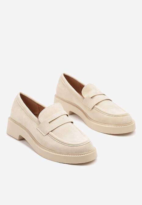 Beżowe Mokasyny Ozdobione z Przodu Paskiem Jelzivis