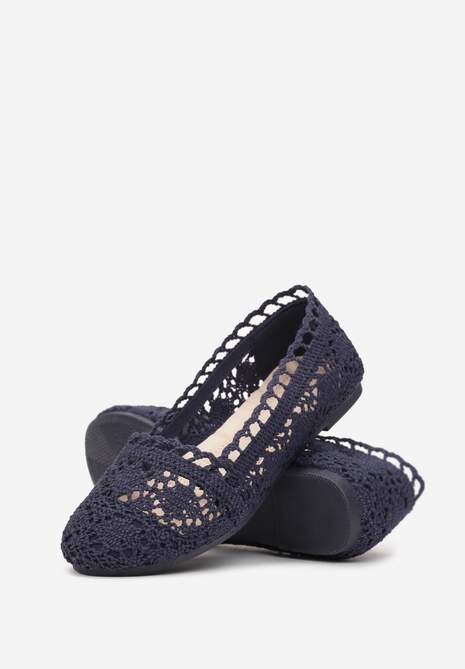 Granatowe Ażurowe Balerinki na Płaskiej Podeszwie Atley