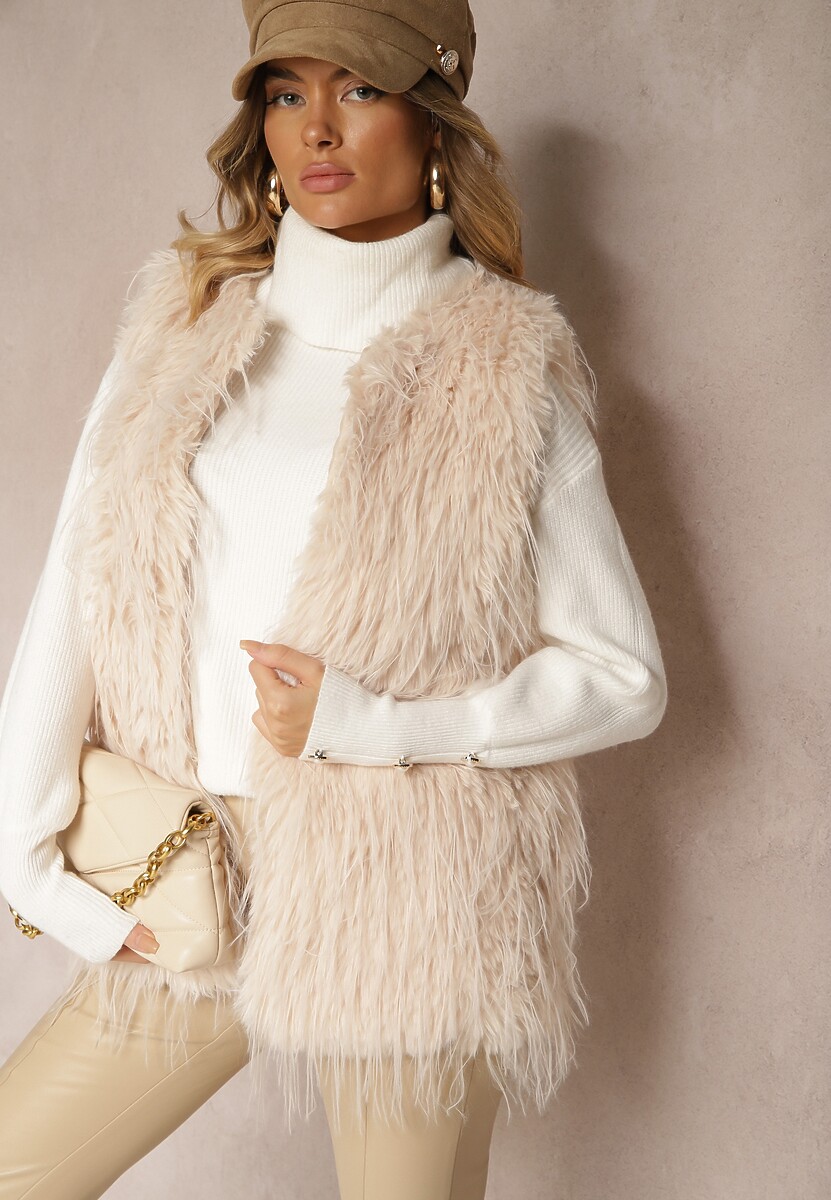 Fuksjowa Futerkowa Kamizelka o Prostym Kroju z Kieszeniami Venialith